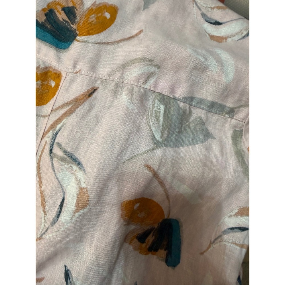 Rachel Zoe Linen Floral Shirt Dress Pink Button Front Coastal Chic Art Teacher M - Picture 10 of 10